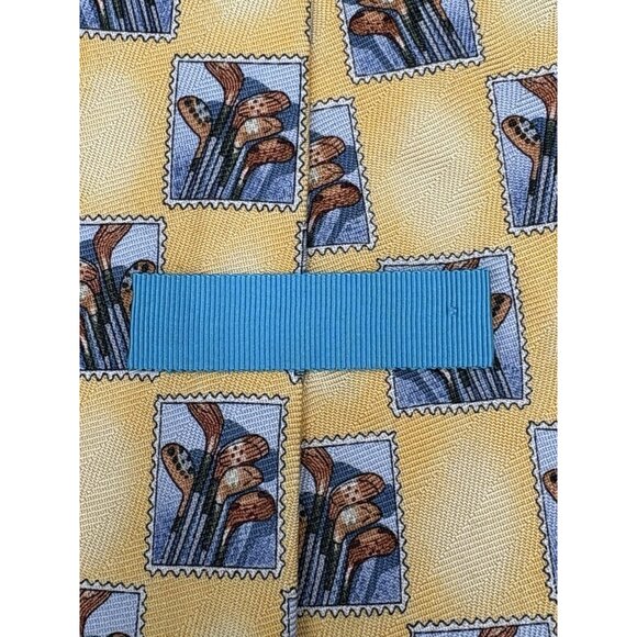 TOMMY BAHAMA Golf Tie Men's 100% Silk Golf Clubs Yellow Blue X-Wide Sporty GUC - Picture 4 of 9
